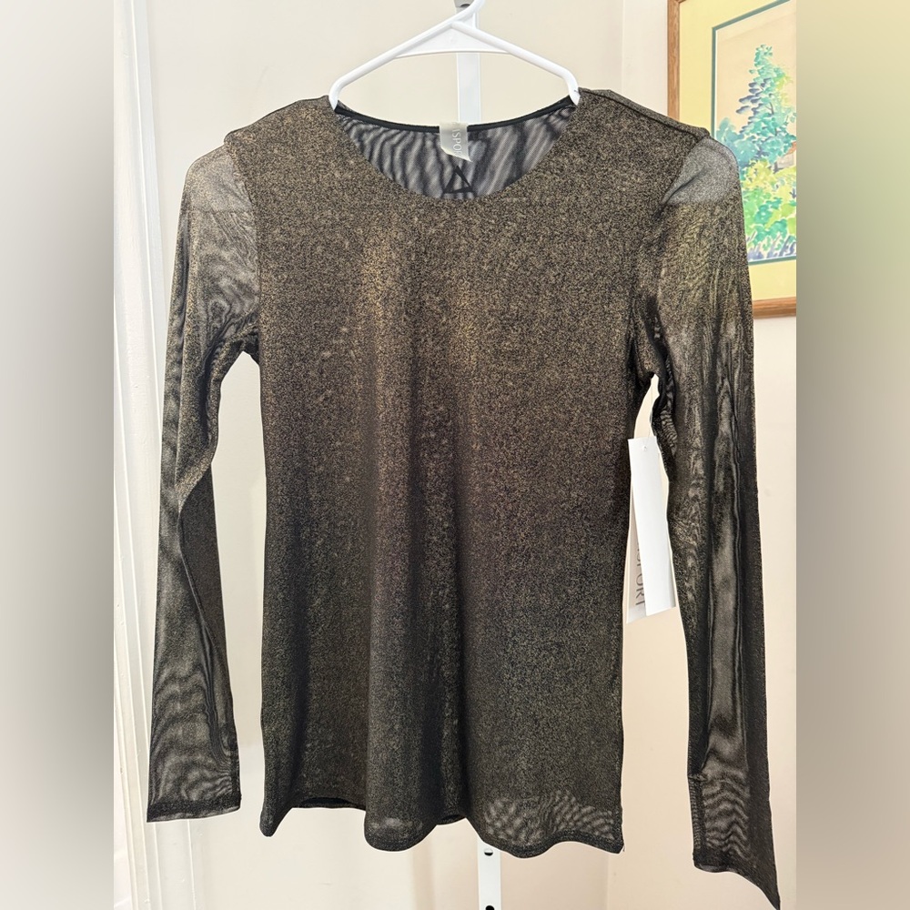 Prismsport  Long Sleeve Black and Gold Shimmer Top. NWT. Size XS